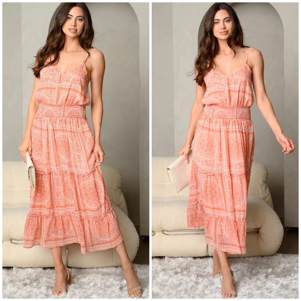 Boho Chic Coral Spaghetti Straps Maxi Dress - Picture 5 of 5